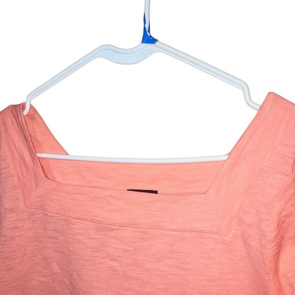 Talbots NEW Pink Square neck Cuffed Short Sleeve Cotton Blend Top L #761 - Picture 3 of 9